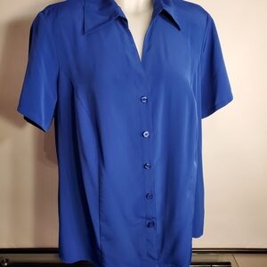 Notations Woman 1x Classic Blue Button-Up Blouse With Shoulder Pads